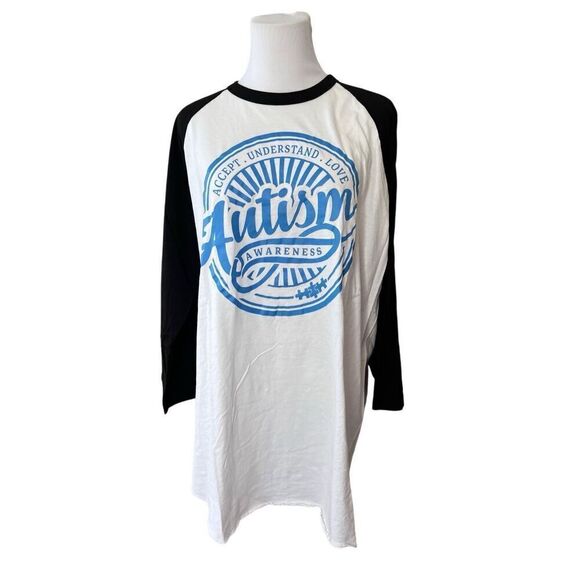 Autism Awareness Tultex White Black Baseball Tee Shirt sz XL Graphic‎ T-shirt - Picture 2 of 11